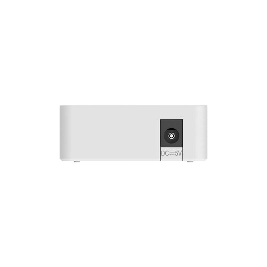 White electronic device with a DC 5V power input port on a plain background