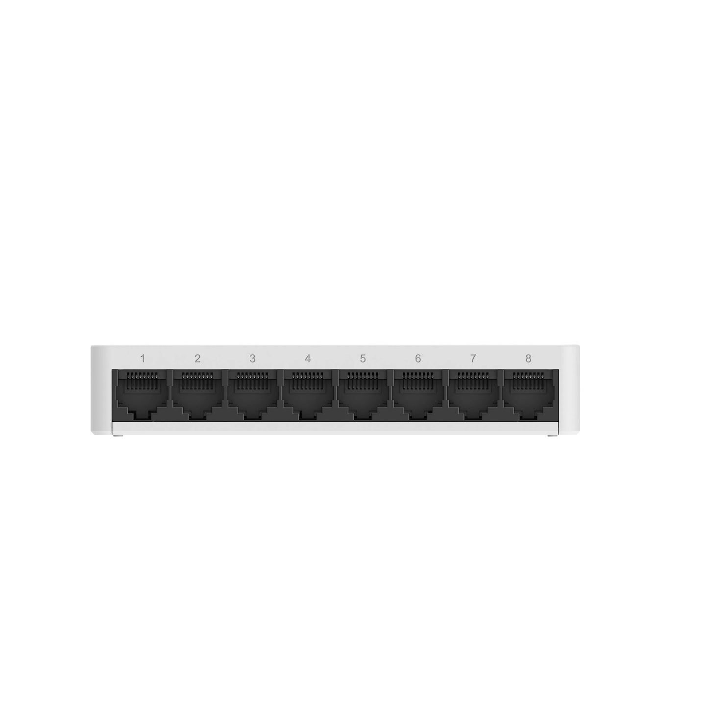 Eight-port Ethernet network switch with numbered LAN ports, white background