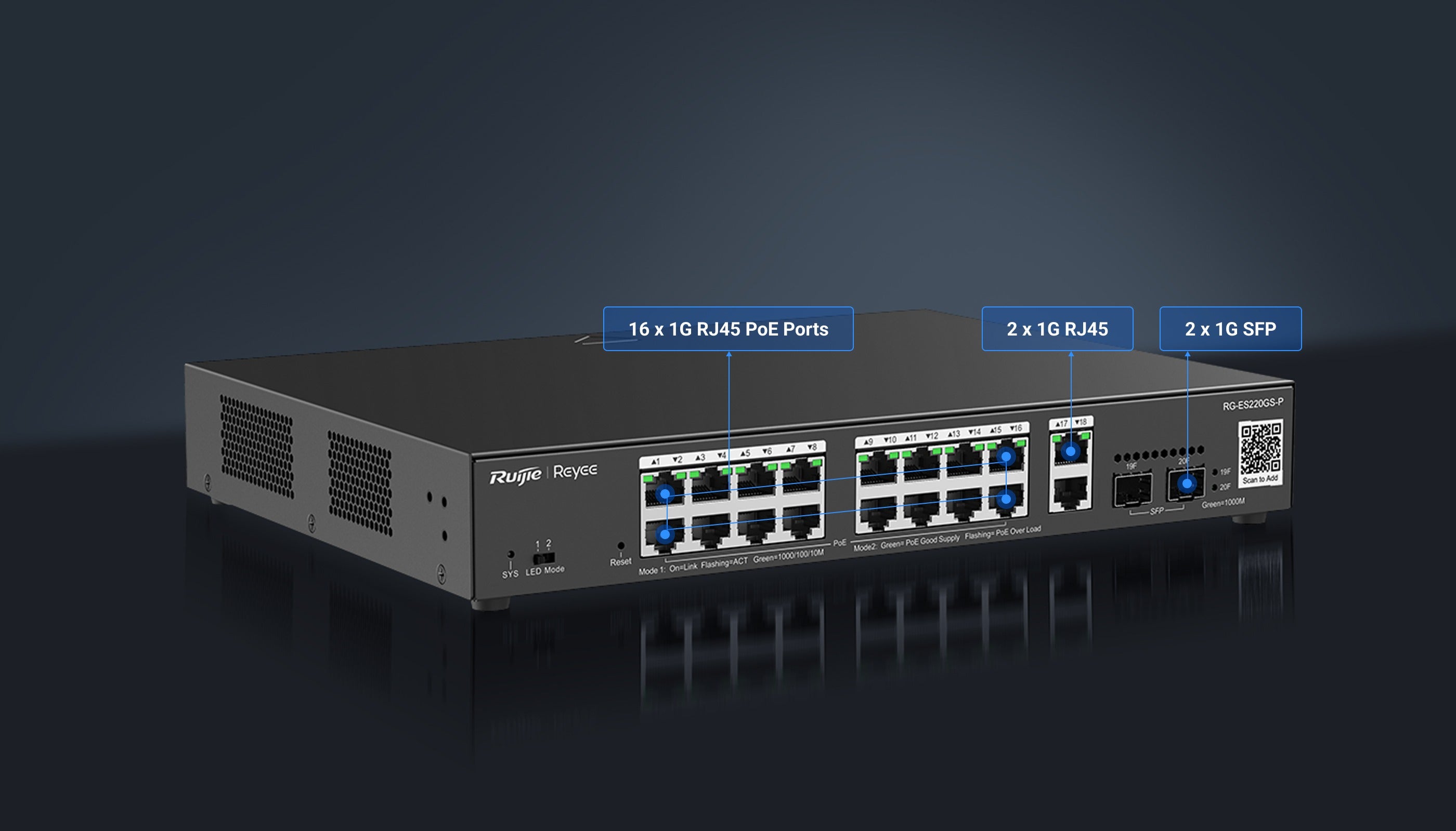 RUIJIE RG-ES220GS-P NETWORK SWITCH - 20G 16POE 2SF - NeonSales {{ shop.shopifyCountryName }}