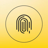 Fingerprint icon outlined in black on a yellow gradient background, security concept