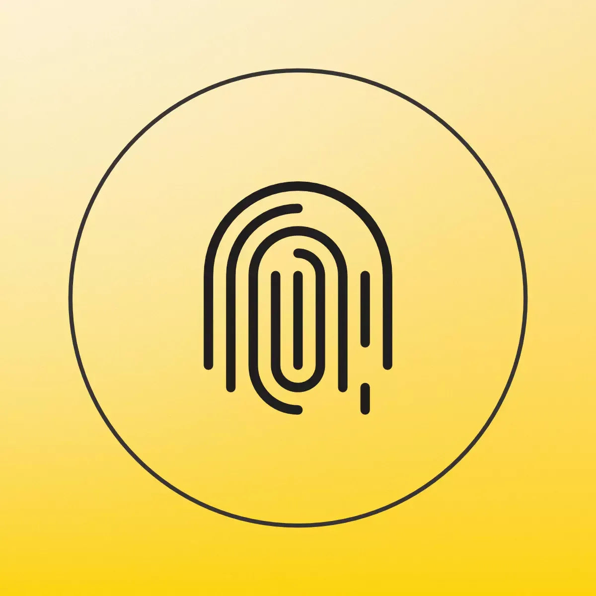 Fingerprint icon outlined in black on a yellow gradient background, security concept