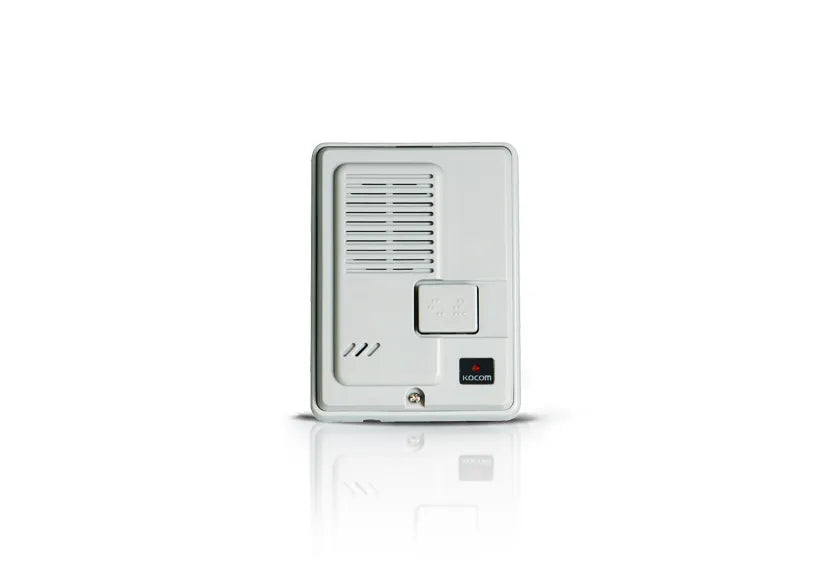 White Kocom intercom door speaker with grill vents and button, security system component