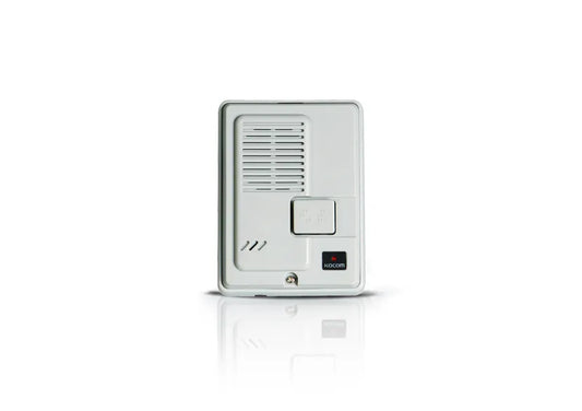 White Kocom intercom door speaker with grill vents and button, security system component