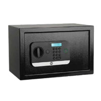 Black electronic safe box with digital keypad and display for home security storage