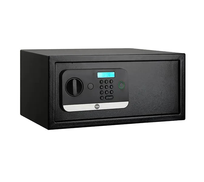 Black electronic keypad security safe with digital display and round handle