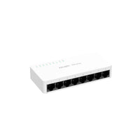 White 8-port network ethernet switch with LED indicators for home or office security systems