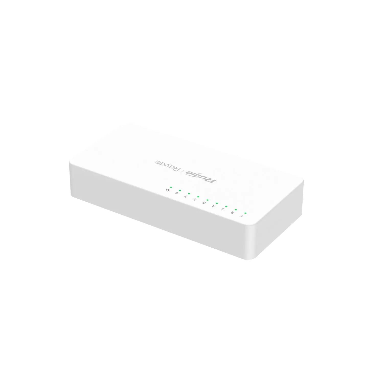 White network switch with numbered LED indicator lights, security CCTV accessory