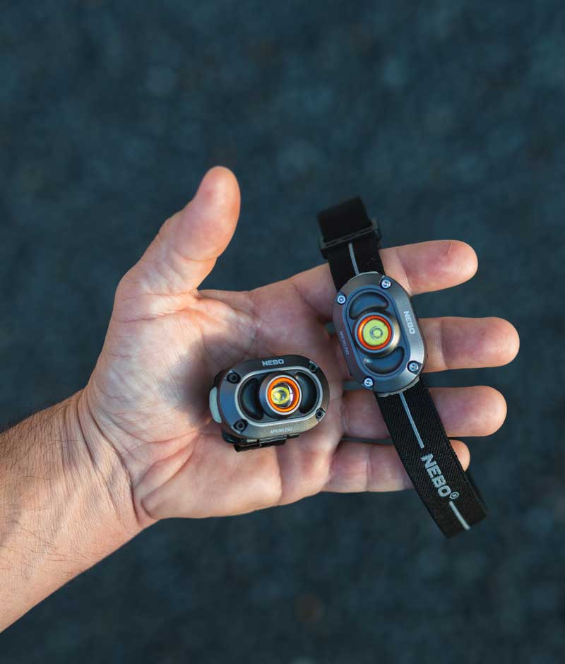 NEBO MYCRO 250 compact headlamp and cap light in hand