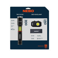 NEBO TAC SLYDE 300 lumen flashlight and 150 lumen headlamp combo pack front