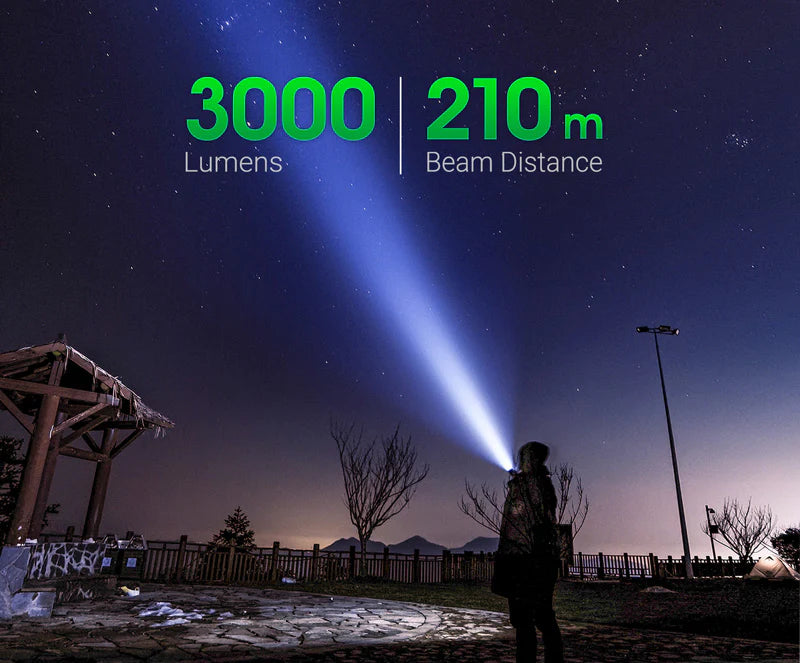 NEXTORCH E52C 3000 lumen 210 metre beam illustration