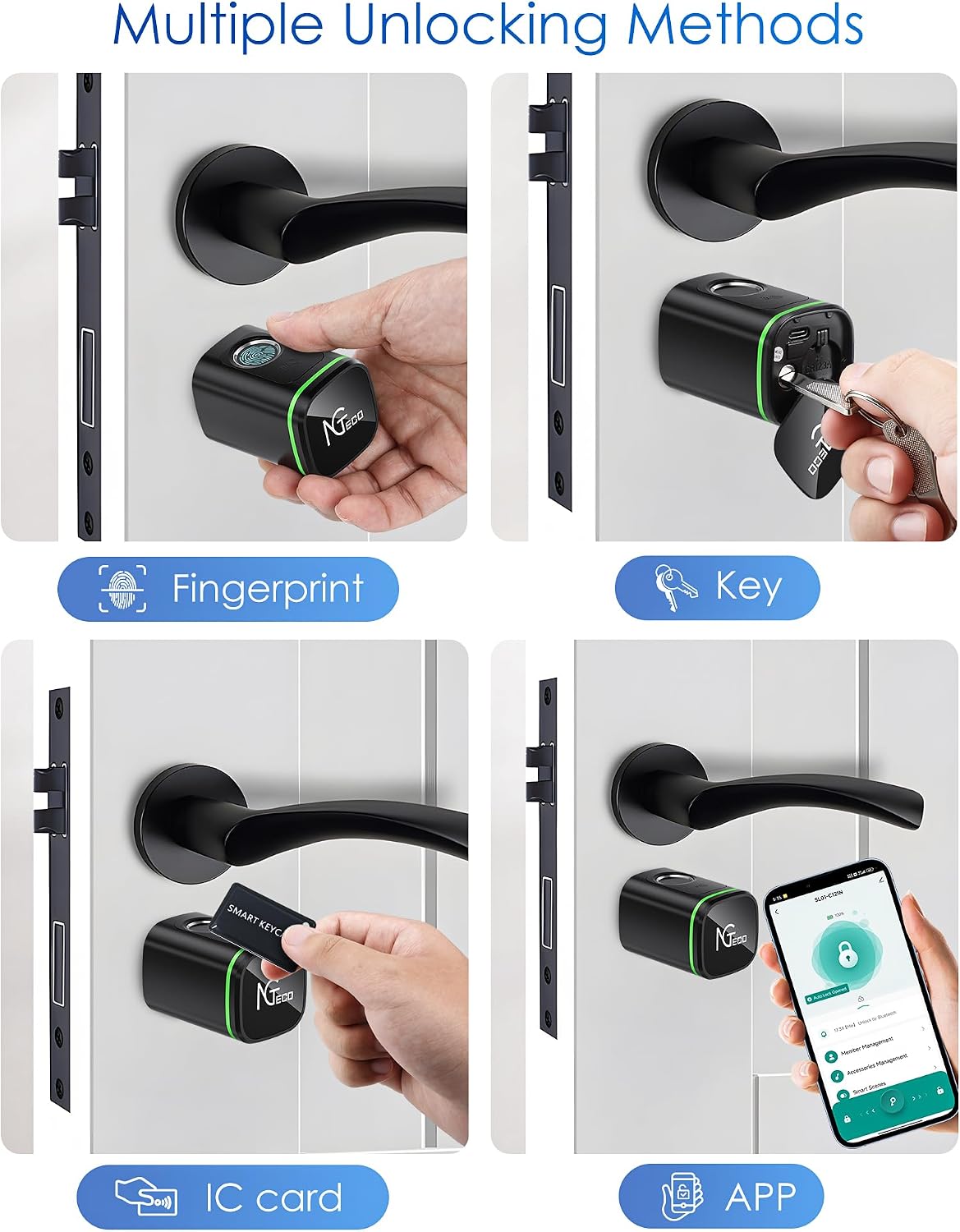 NGTeco SL01-C121N fingerprint, key, IC card and app unlocking methods