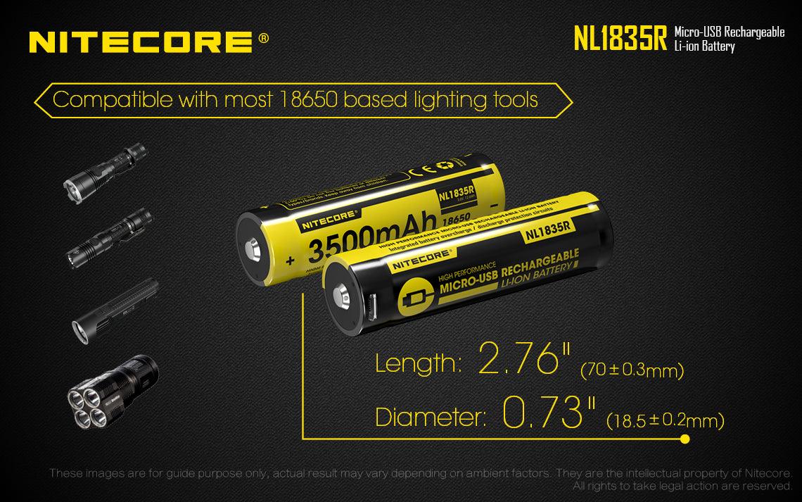 NITECORE NL1835R RECHARGE 3.7V BATTERY 3500MAH USB - NeonSales {{ shop.shopifyCountryName }}
