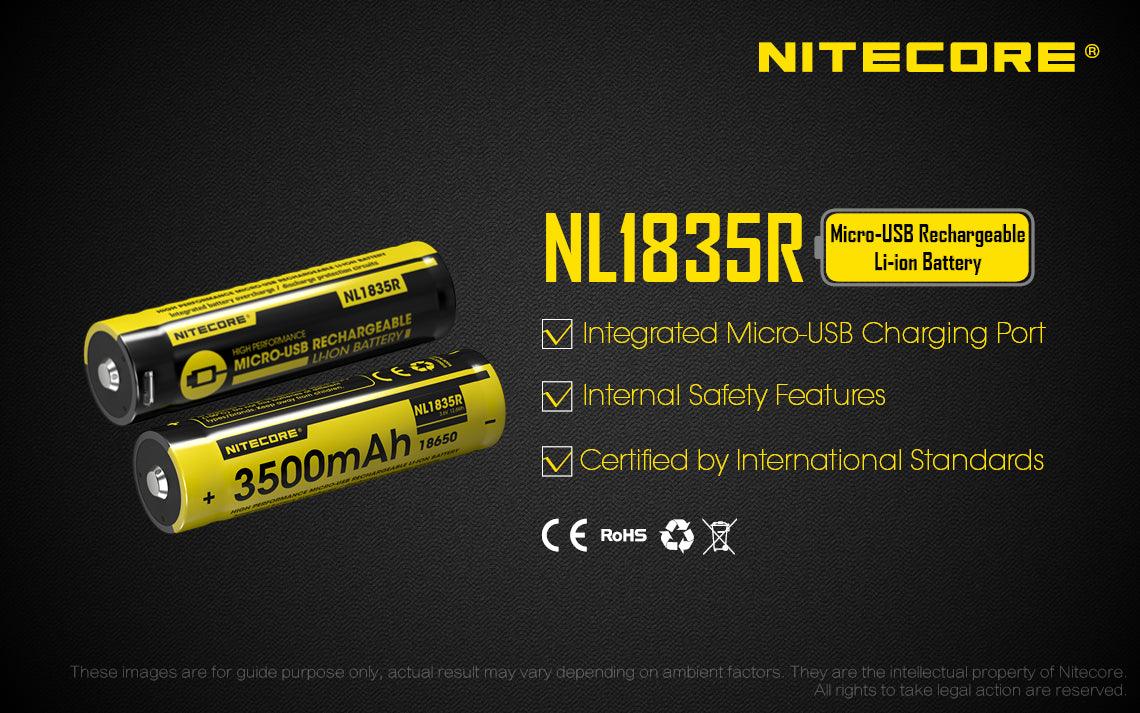 NITECORE NL1835R RECHARGE 3.7V BATTERY 3500MAH USB - NeonSales {{ shop.shopifyCountryName }}