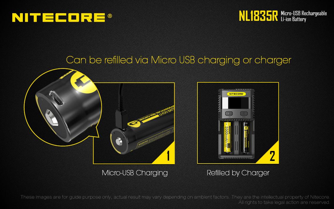 NITECORE NL1835R RECHARGE 3.7V BATTERY 3500MAH USB - NeonSales {{ shop.shopifyCountryName }}