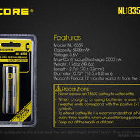 NITECORE NL1835R RECHARGE 3.7V BATTERY 3500MAH USB - NeonSales {{ shop.shopifyCountryName }}