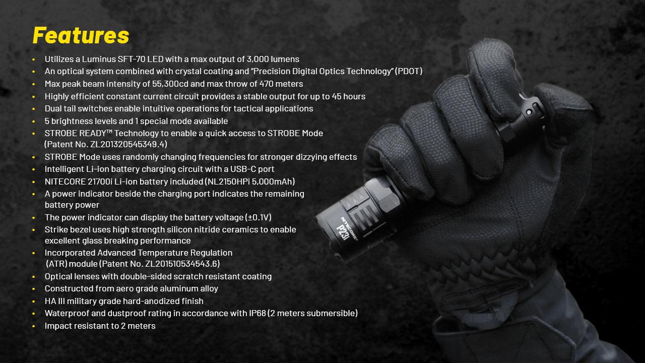 NITECORE P23I LONG RANGE 21700 TACTICAL FLASHLIGHT - NeonSales South Africa