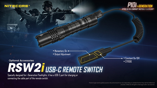 Nitecore RSW2i wired remote switch connected to an i-Generation flashlight