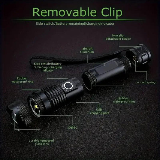 P50 FLASHLIGHT (26650 BATTERY) USB RECHARGEABLE - NeonSales {{ shop.shopifyCountryName }}