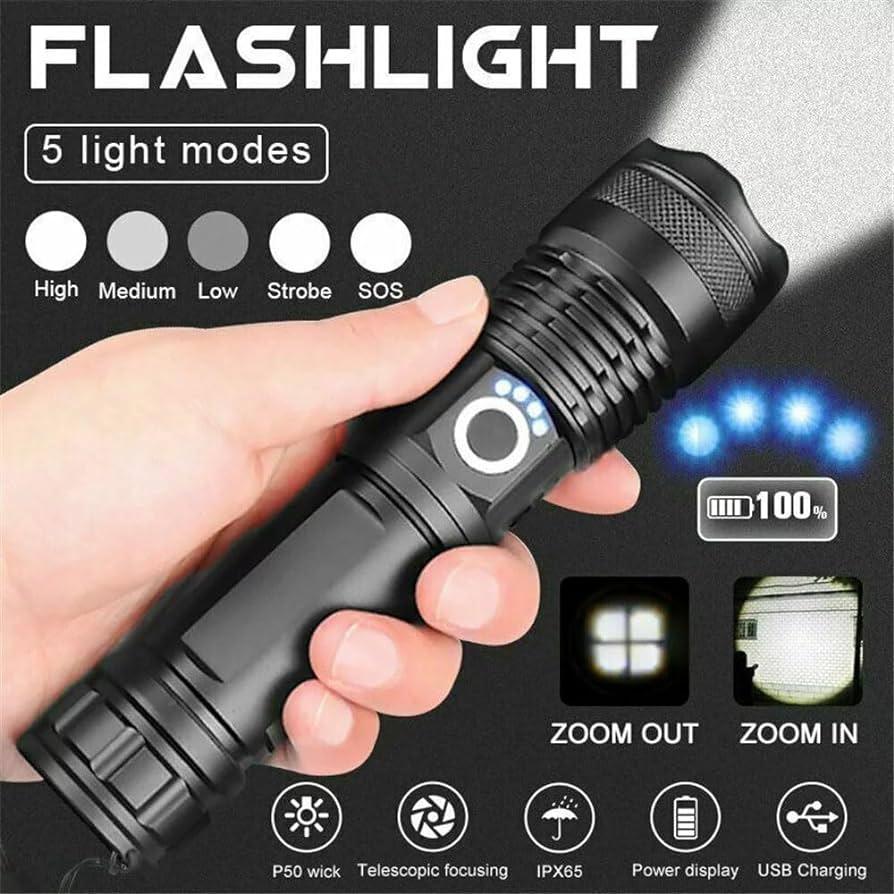 P50 FLASHLIGHT (26650 BATTERY) USB RECHARGEABLE - NeonSales South Africa