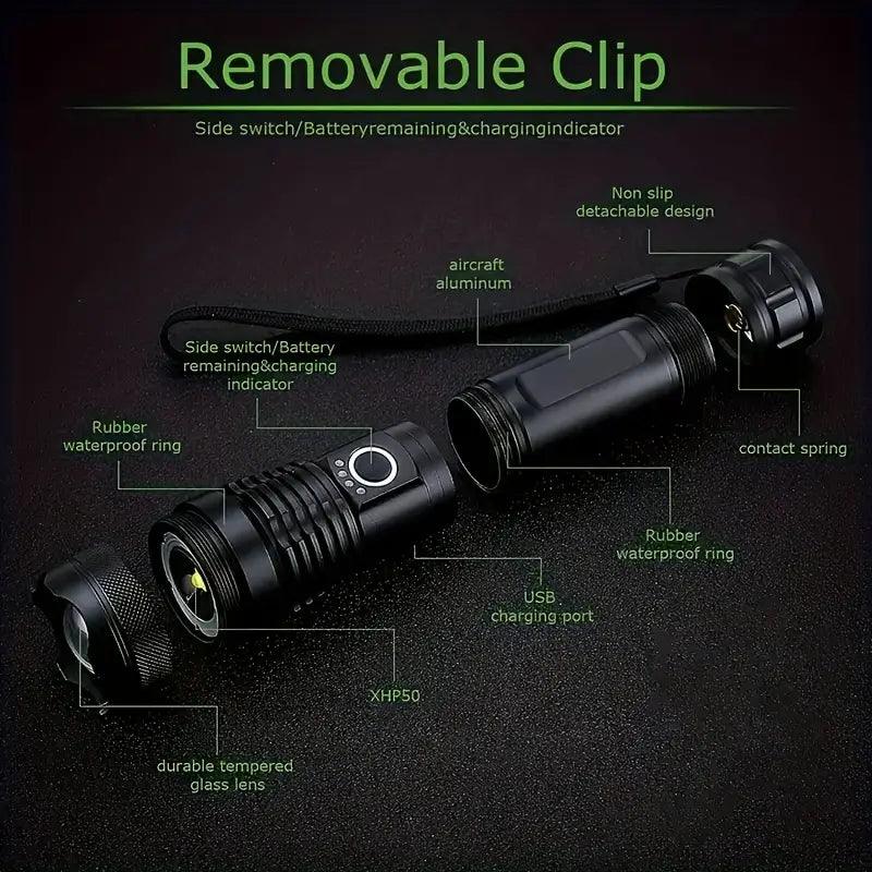 P50 FLASHLIGHT (26650 BATTERY) USB RECHARGEABLE - NeonSales South Africa