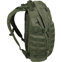 Olive drab tactical backpack side view