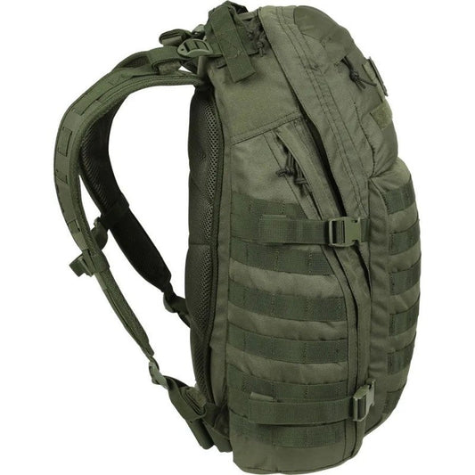 Olive drab tactical backpack side view