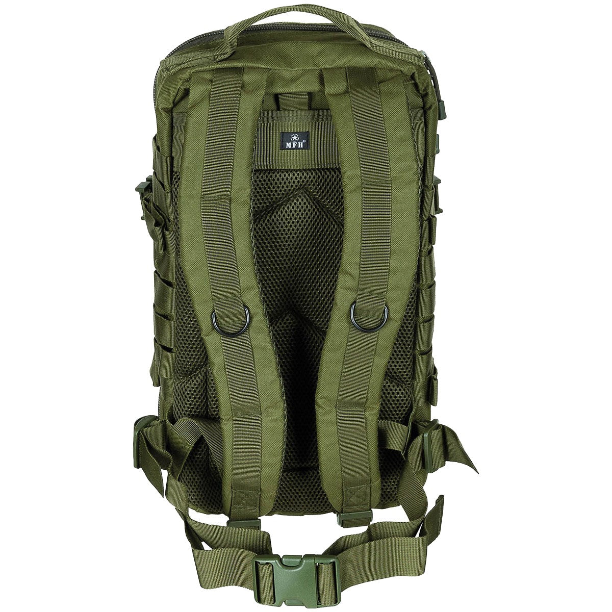 Olive drab tactical backpack rear view