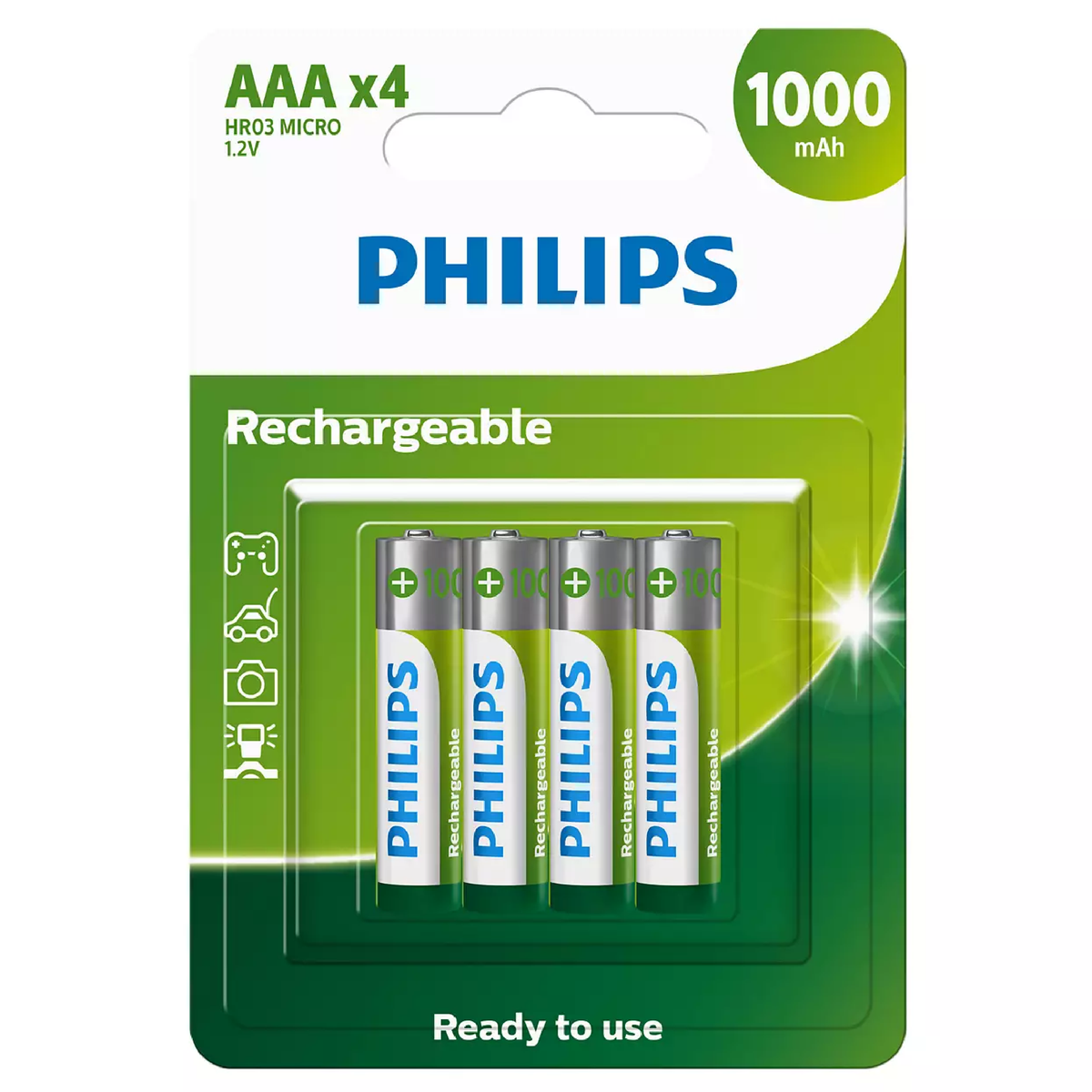 Philips AAA HR03 1000mAh rechargeable batteries 4 pack