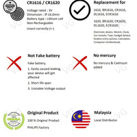 PHILIPS LITHIUM COIN CELL (CR1620) - 3V - NeonSales {{ shop.shopifyCountryName }}