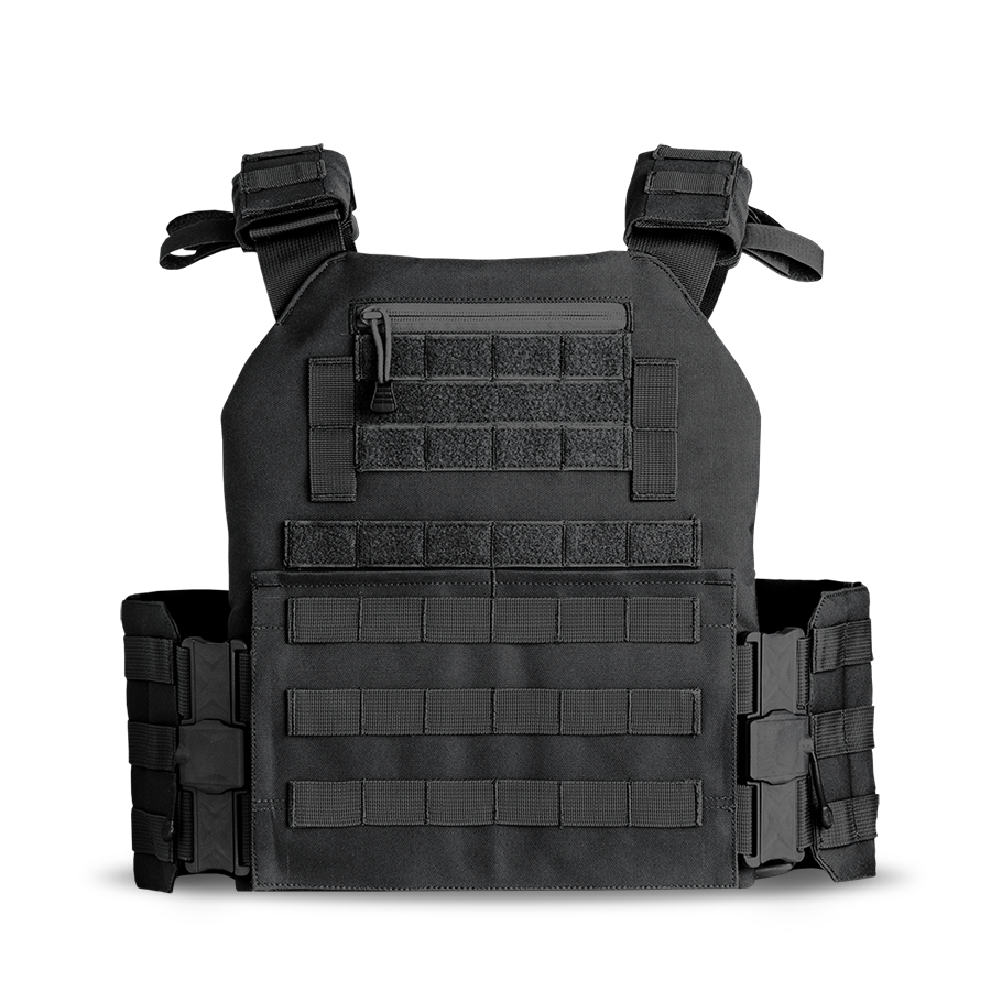 Black tactical plate carrier alternate front view