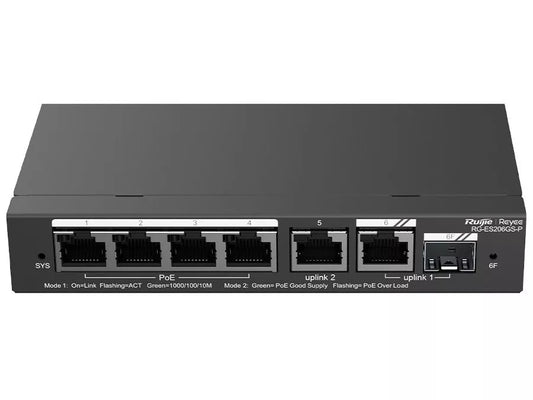 RUIJIE 4 PORT + 1 SFP POE SWITCH - RG-E206GS-P - NeonSales {{ shop.shopifyCountryName }}