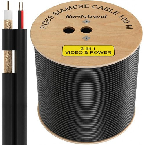RG59 plus power black CCTV cable 100m reel