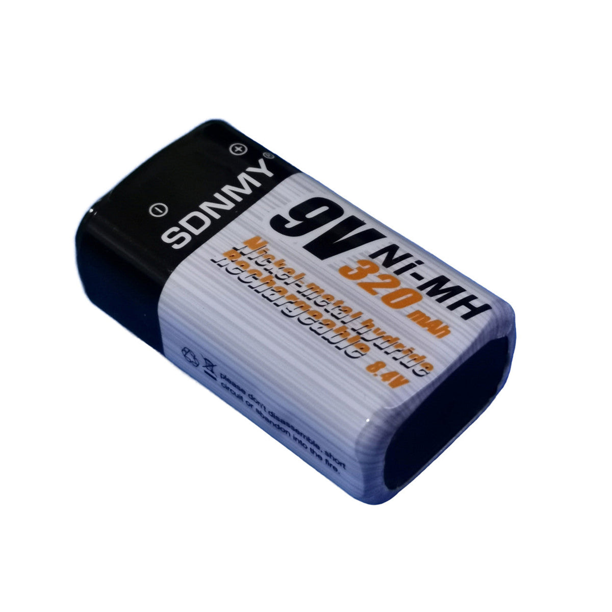 SDNMY 9V Ni-MH 320mAh rechargeable battery front view