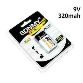 SDNMY 9V Ni-MH 320mAh rechargeable battery front and rear views