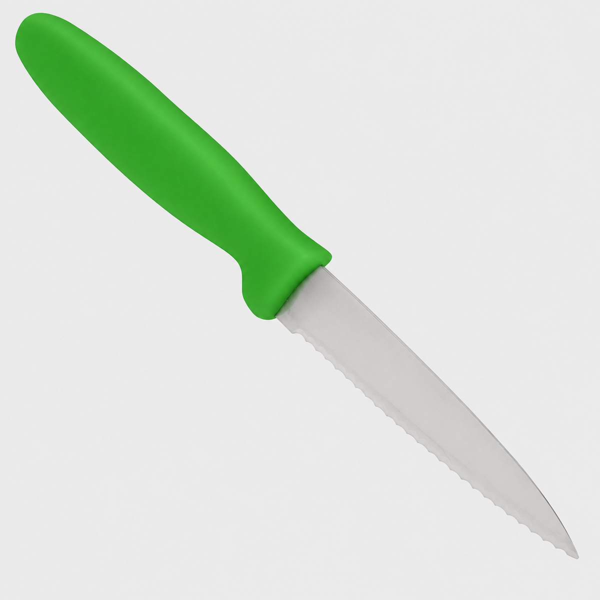 Green serrated paring knife