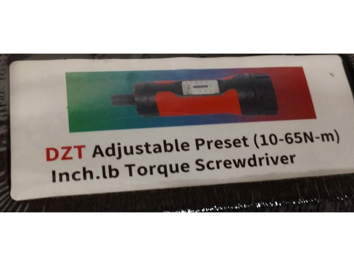 DZT adjustable preset 10-65N-m torque screwdriver packaging label