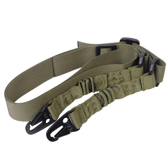 Green two-point sling with metal clasp clips - full view