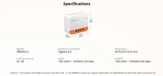 SONOFF ZIGBEE MINI L2 SMART SWITCH ZBMINI-L2 - NeonSales {{ shop.shopifyCountryName }}