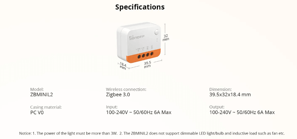 SONOFF ZIGBEE MINI L2 SMART SWITCH ZBMINI-L2 - NeonSales {{ shop.shopifyCountryName }}