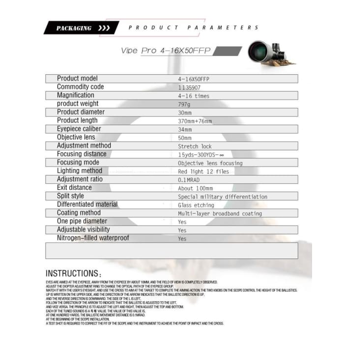 T-EAGLE SCOPE 4-16X50FFP VIPER - NeonSales {{ shop.shopifyCountryName }}