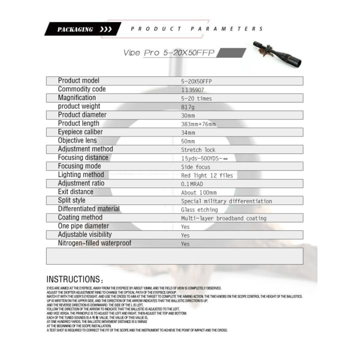 T-EAGLE SCOPE 5-20X50 FFP VIPER - NeonSales {{ shop.shopifyCountryName }}