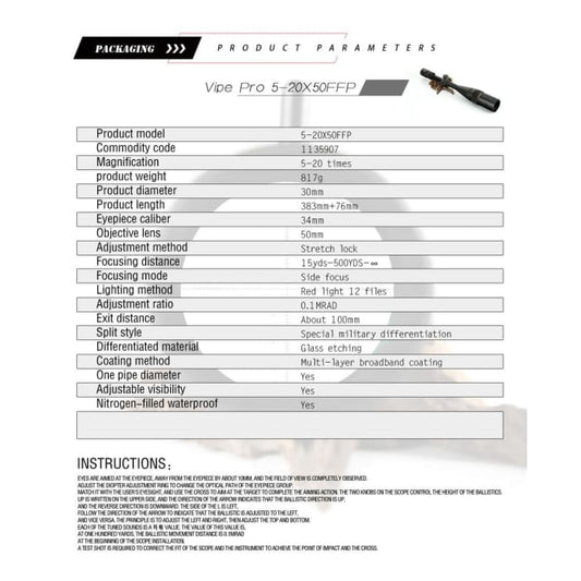 T-EAGLE SCOPE 5-20X50 FFP VIPER - NeonSales {{ shop.shopifyCountryName }}