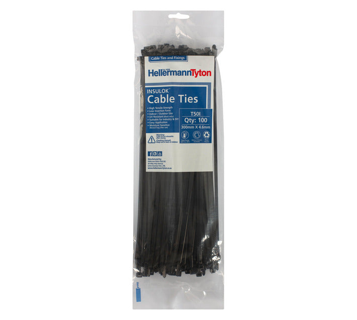 T50I black cable ties 300mm x 4.6mm - 100 pack