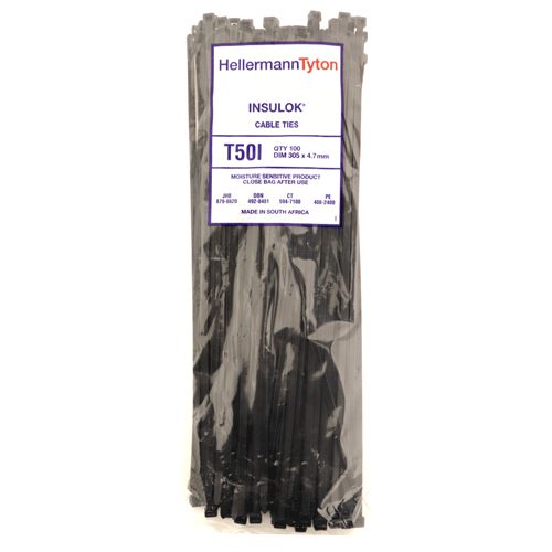 HellermannTyton T50I black cable ties - 100 pack