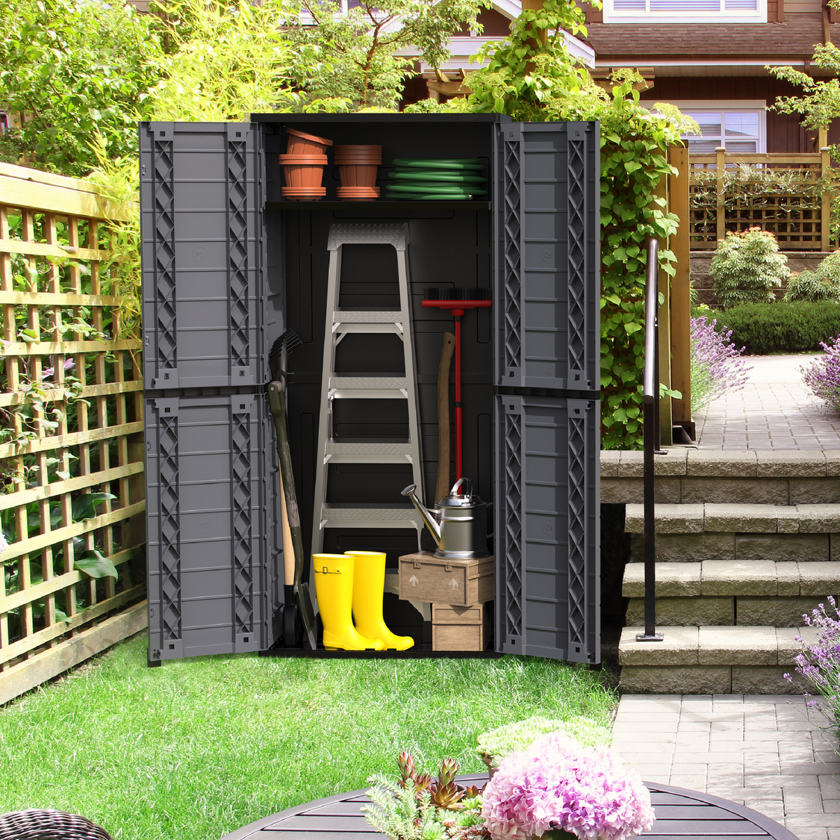 Cosmoplast Tall Outdoor Storage Cabinet, Dark Grey