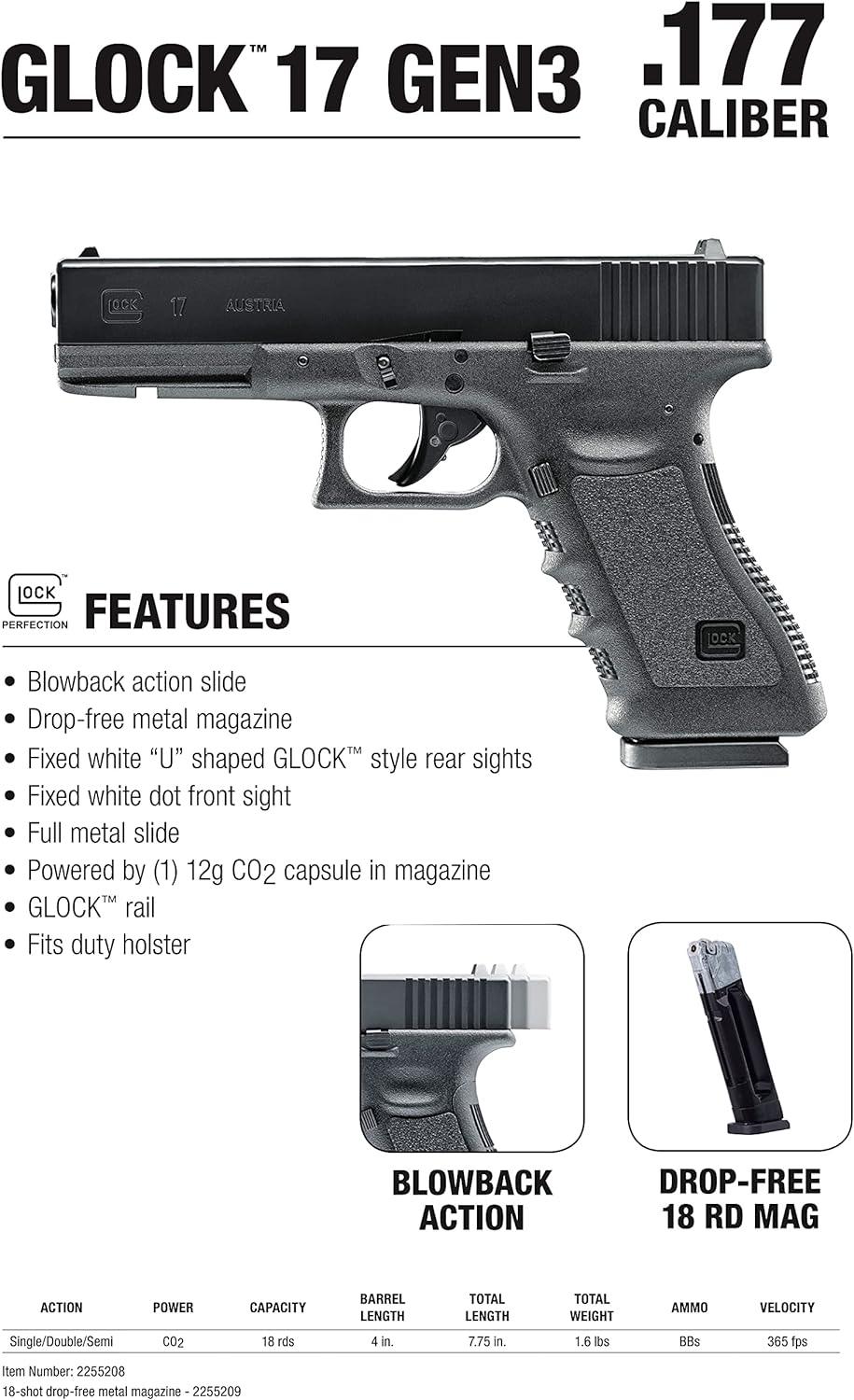 UMAREX 5.8361 GLOCK 17 GEN 3 (BB) CO2 PISTOL COMBO - NeonSales South Africa