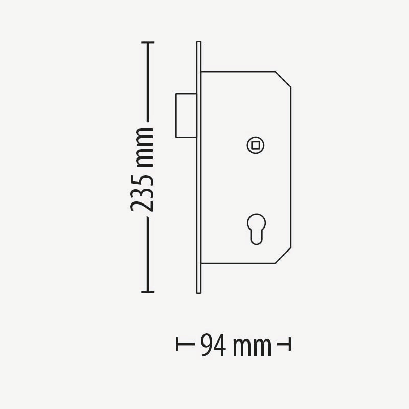 Paxton PaxLock 901-010-ZA mortice sash lock - installation dimension view