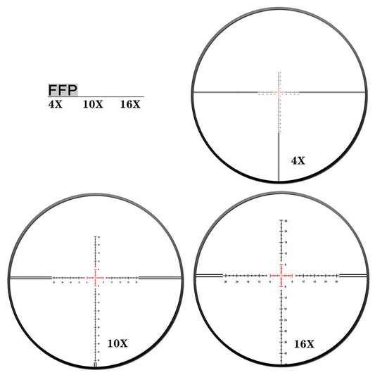 DISCOVERYOPT HS 4-16X44 SFIR FFP - reticle at 4x 10x and 16x