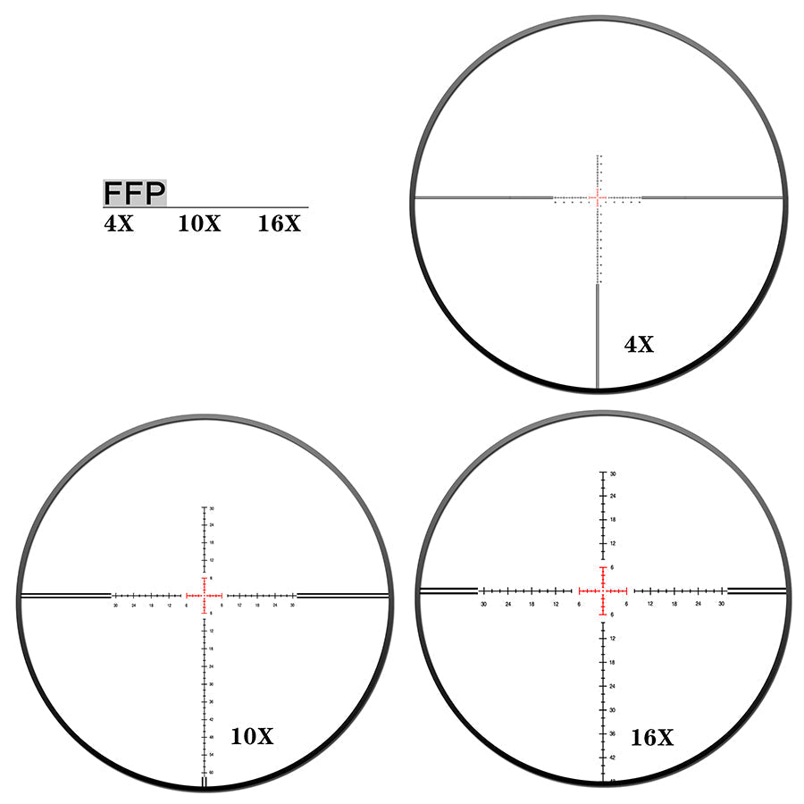 DISCOVERYOPT HS 4-16X44 SFIR FFP - reticle at 4x 10x and 16x