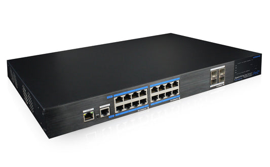 UTEPO UTP7516GE-POE-4GF 16-port Gigabit managed PoE switch alternate angle